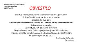 Obvestilo društva upokojencev